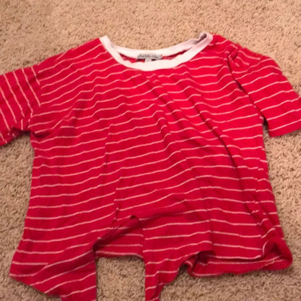 red crop top tie up striped t-shirt